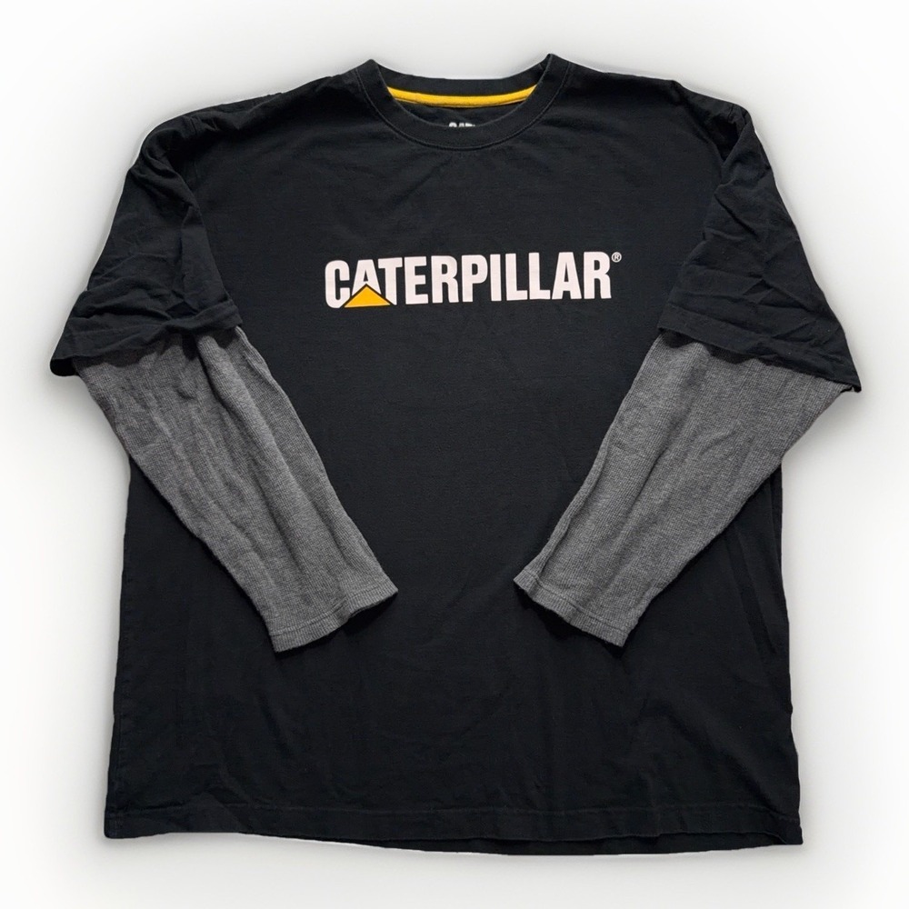 Caterpillar CAT Layered Long Sleeve Shirt Mens 2XL Black Workwear Thermal Tee
